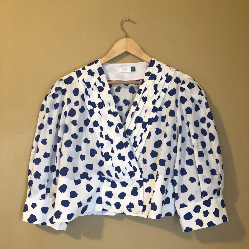 Rixo Chanel tulip spot print puff sleeve wrap blouse - Picture 4 of 6